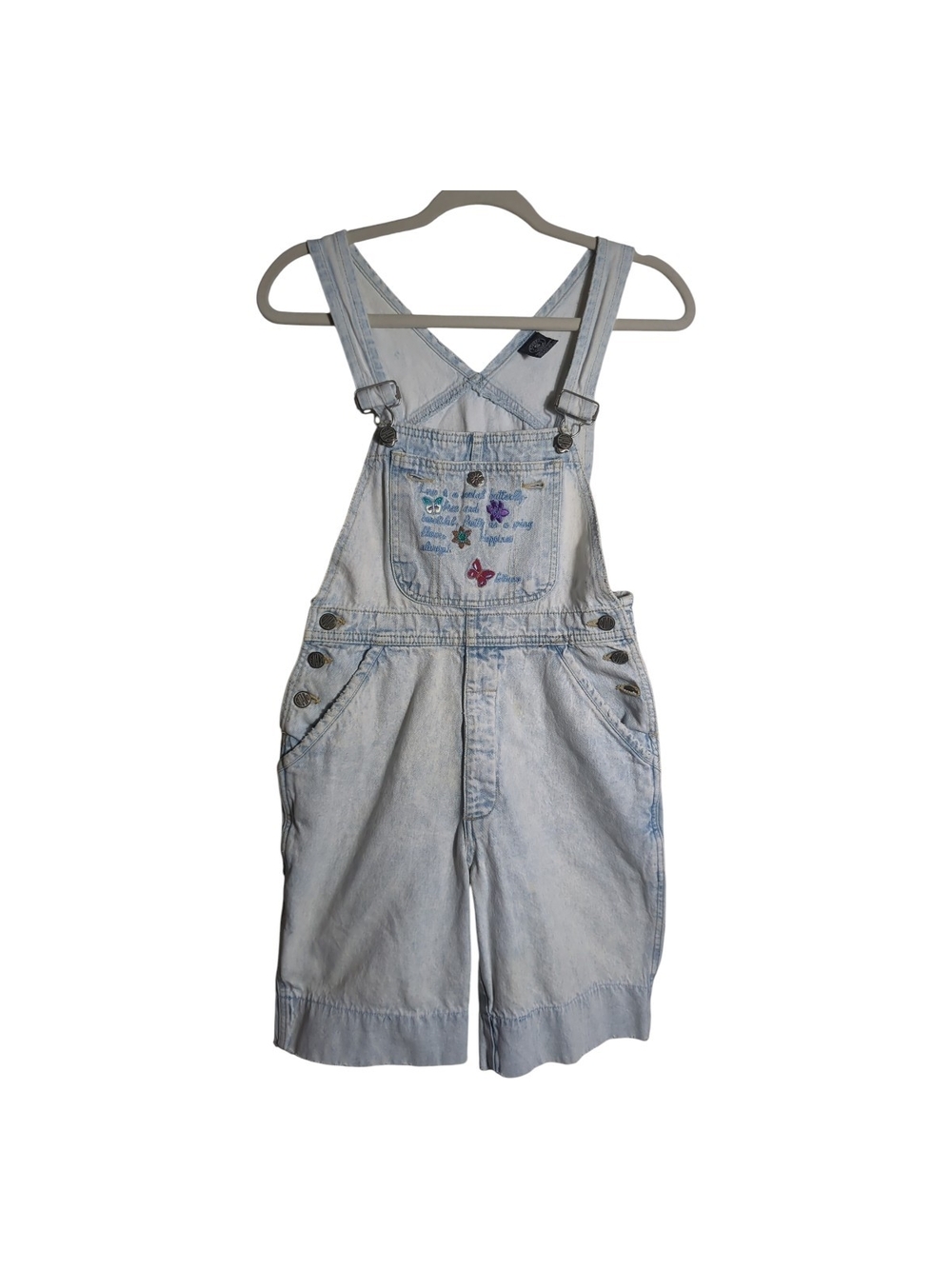 Vintage Y2K Gitano Sz Small Denim Short Overalls Embroidered Butterfly & Floral